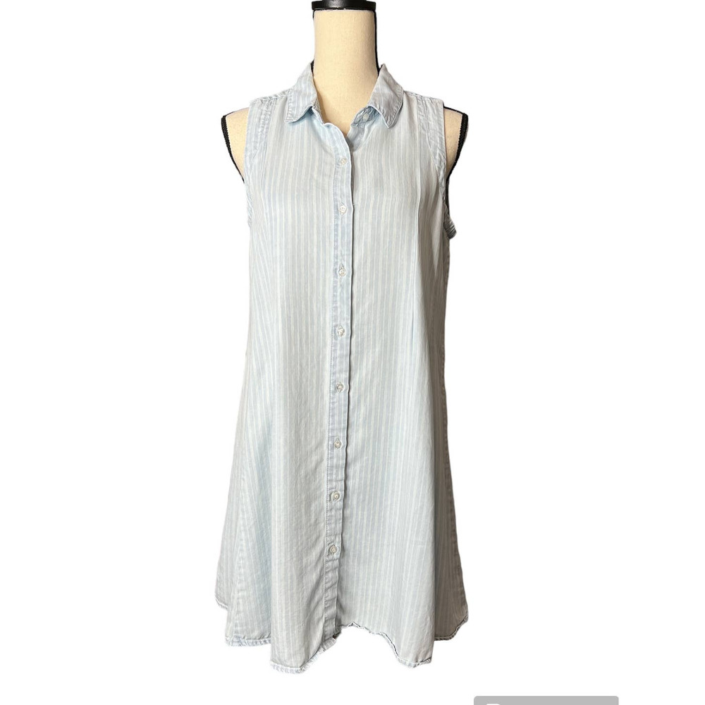 Velvet Heart Dress in Pale Blue w/White Stripes Button-up Sleeveless Size Medium